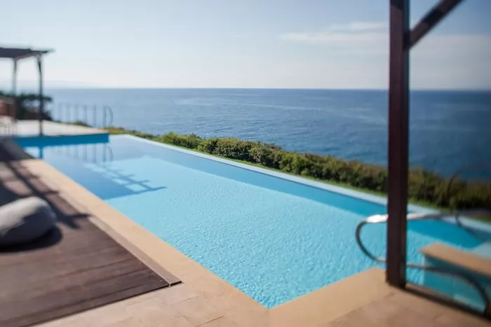 cool swimming pool of Kefalonia Absolute Ai-Helis Villas Melodia luxury vacation rental