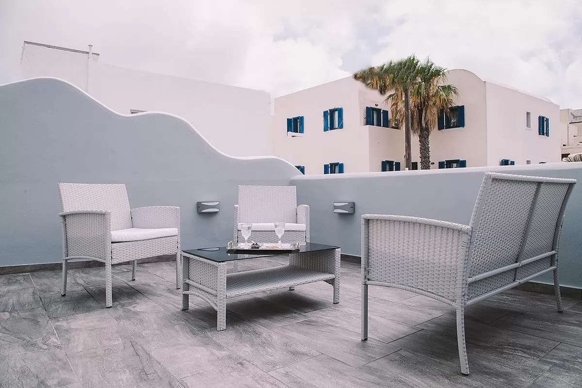 cool balcony of Santorini Oasis Agate luxury apartment, perfect vacation rental