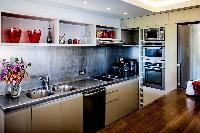 cool modern kitchen of Saint Barth Villa Lenalee luxury holiday home, vacation rental