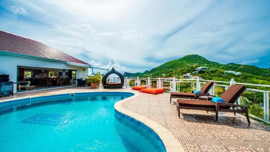 cool poolside of Saint Barth Villa Rising Sun holiday home, luxury vacation rental