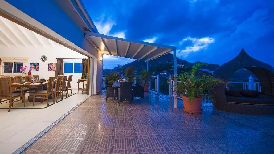 cool lanai of Saint Barth Villa Rising Sun holiday home, luxury vacation rental