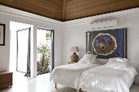 fresh bedroom linens in Saint Barth Villa Le Moulin luxury holiday home, vacation rental
