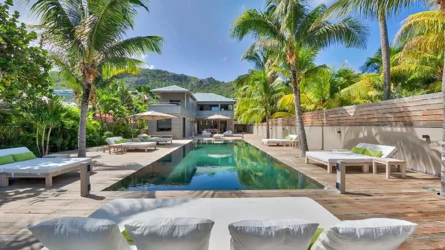 cool poolside of Saint Barth Villa K luxury holiday home, vacation rental