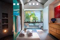 cool double-sink bathroom vanity in Saint Barth Villa Nirvana holiday home, luxury vacation rental