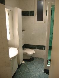 sleek bathroom with a nice shower stall with water massage selections and toilet in Paris luxury apa