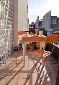 rooftop terrace overlooking the Paris skyline and its picturesque rooftops and the Pantheon in Paris