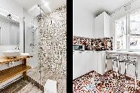 A separate modern bathroom and kitchen in a 3-bedroom Paris luxury apartment