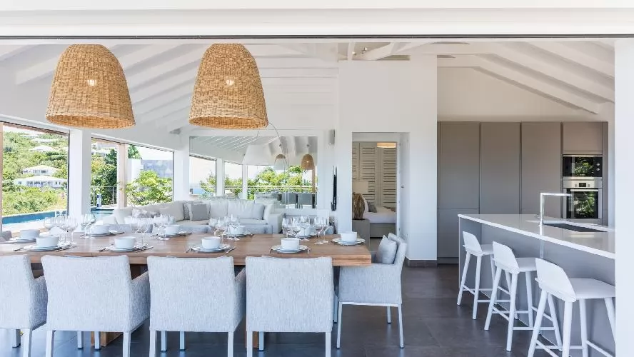 beautiful dining room of Saint Barth Villa Avalon luxury holiday home, vacation rental