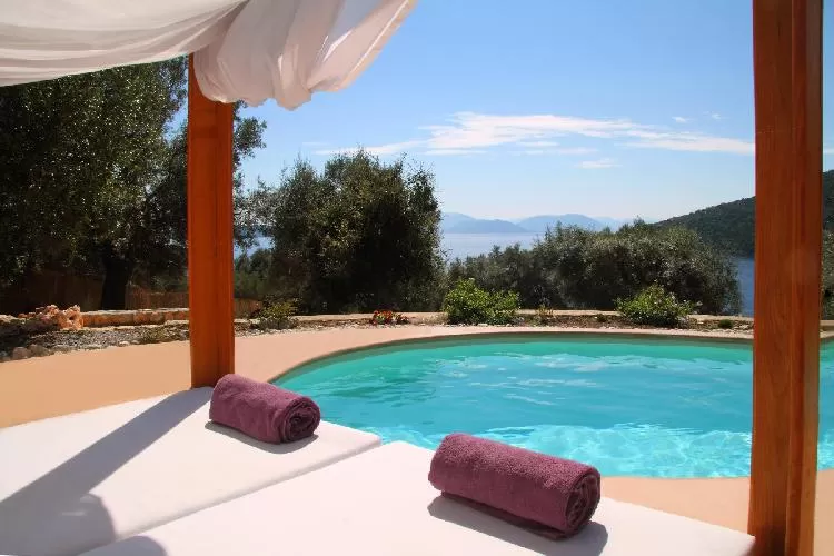cool swimming pool of Lefkas Amapola Villa Agapi luxury holiday home, vacation rental