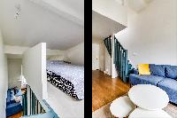 lovely loft bedroom and living area in a studio Parisian apartment