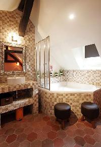 second bathroom with shower, tiled floor, 1 sink, hairdryer, separate toilet in a 2-bedroom Paris lu