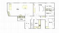floor plan with dressing room, living and dining area, entrance, WC, kitchen, bedrooms, and bathroom