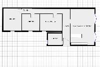 floor plan with living room, open kitchen, bathroom, bedroom, and corridor of a 2-bedroom paris luxu