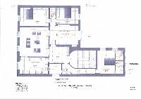 floor plan with living room, dining room, kitchen, 3bedrooms, 2bathrooms, and WC of  a 3-bedroom Par