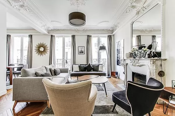 chic and classic 2-bedroom Paris luxury apartment with French windows and high ceilings