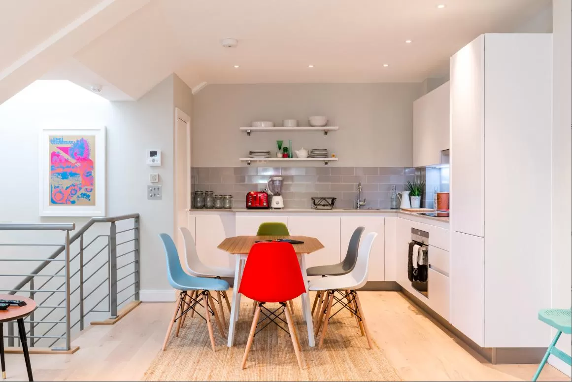 charming dining area and kitchen of London Hanbury Street 2BR luxury apartment