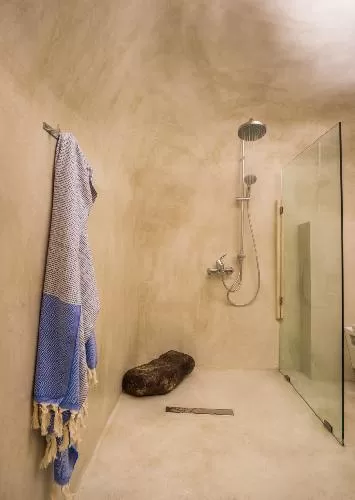 cool bathroom in Greece Santorini Iris luxury holiday home, vacation rental